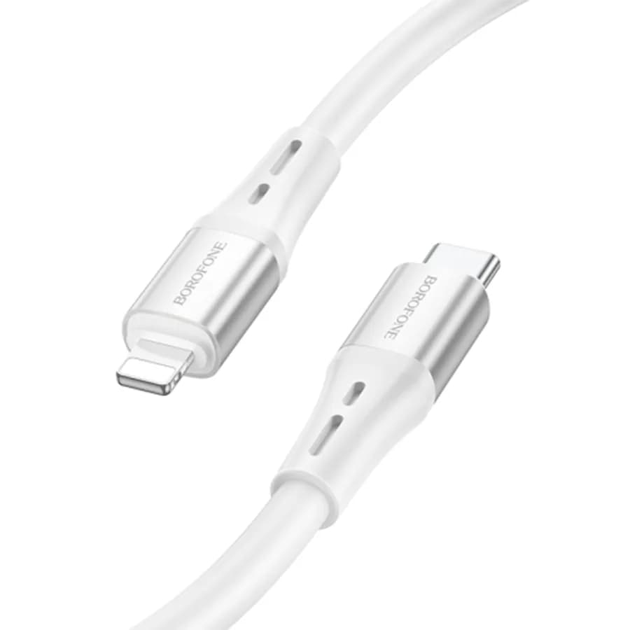 USB kabal BOROFONE BX88 Solid PD silicone charging data cable 1m, 20W for iPhone/lightning white
