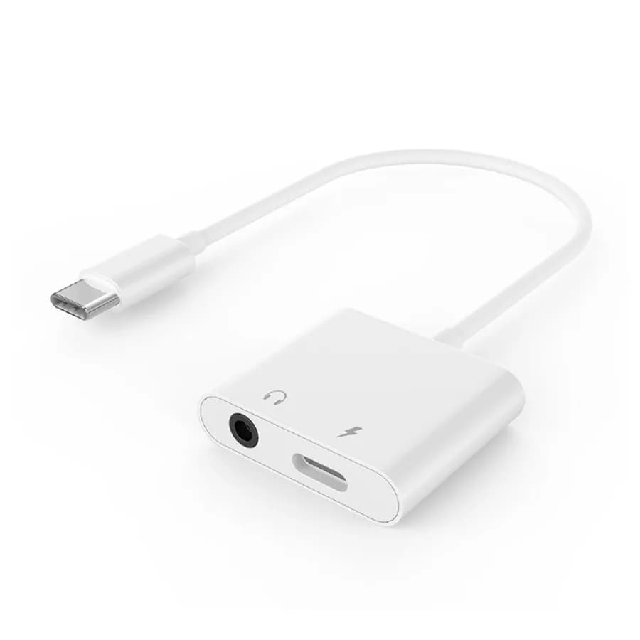 Audio adapter GEMBIRD A-CM-3.5FP-01, USB type-C plug to stereo 3.5 mm + Type-C power, white