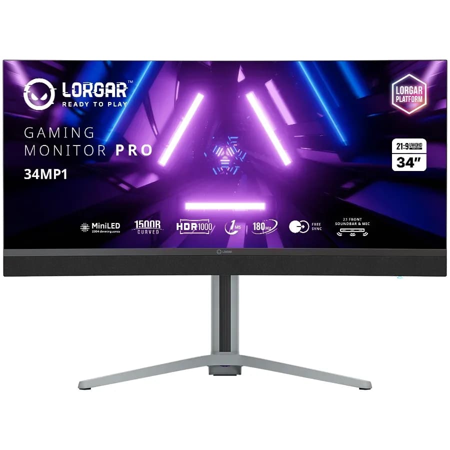 Lorgar 34MP1, UWQHD MiniLED Gaming Monitor Pro, 34'' (3440*1440) VA curved monitor, black/milky grey