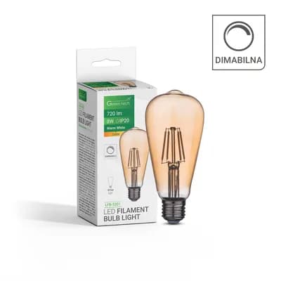 LED filament žarulja Green Tech 8W, 2300K, E27, AC220V, ST64, amber, dimabilna