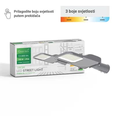 LED ulična svjet. Green Tech 100W, 13000lm, Philips LED, 3 CCT 3000K-4000K-6000K