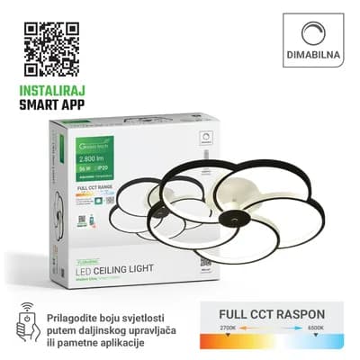 Smart stropna dekorativna svjetiljka Green Tech 56W, 3CCT, dim, APP + daljinski