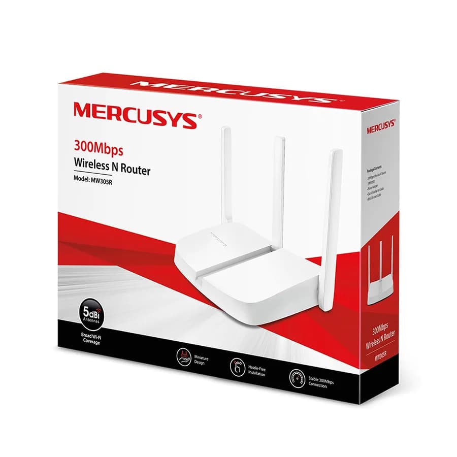 ROUTER Mercusys MW305R 300Mbps, 3x5dBi fixed omni directional antennas, 4x10/100Mbps LAN ports, IEEE 802.11n, IEEE 802.11g, IEEE 802.11b, 2.4GHz, CE,