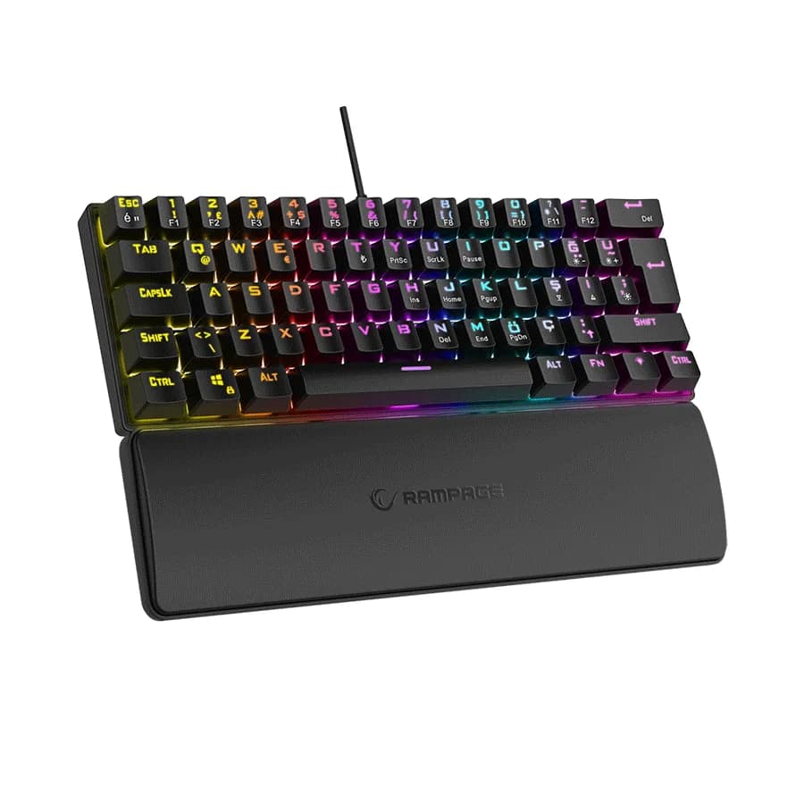 Tastatura gaming RAMPAGE PLOWER K60 Black US Layout Wrist Support Blue Switch Gaming Keyboard, 37257