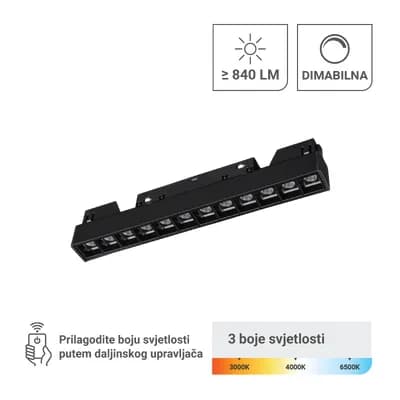 LED magnetna svjetiljka Green Tech 12W, 3CCT, IP20, OSRAM LED, crna boja