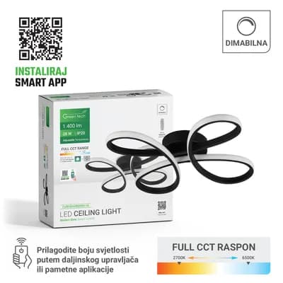 Smart stropna dekorativna svjetiljka Green Tech 28W, 3CCT, dim, APP + daljinski
