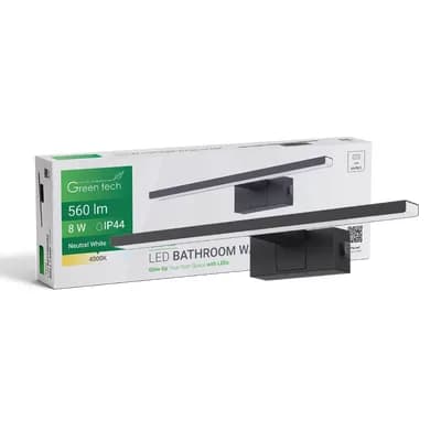 LED kupaonska zidna lampa, Green Tech, crna, 560 lm, 8W, 4000 K, IP44, 40 cm