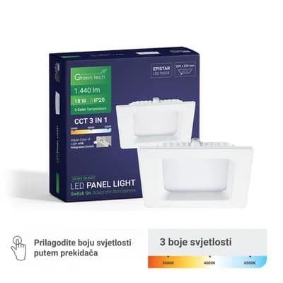 LED panel Green Tech 18W, 3CCT, ugradni, kvadratni