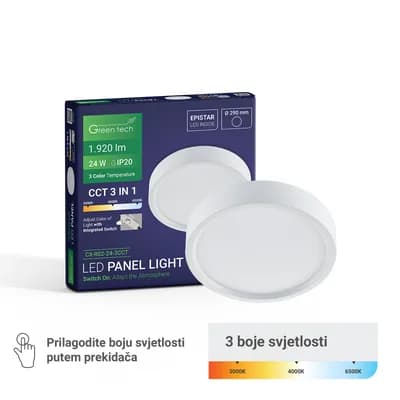 LED panel Green Tech 24W, 3CCT, nadgradni, okrugli