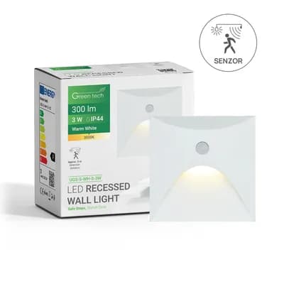 LED ugradna zidna svjetiljka sa senzorom Green Tech 3W, 3000K IP44, bijela