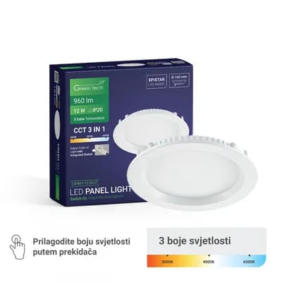 LED panel Green Tech 12W, 3CCT, ugradni, okrugli