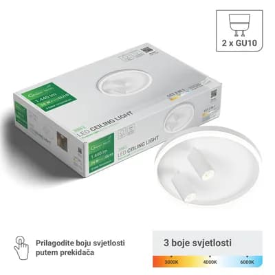 Stropna dekorativna svjetiljka Green Tech 24W, 3CCT + 2 x SPOT GU10