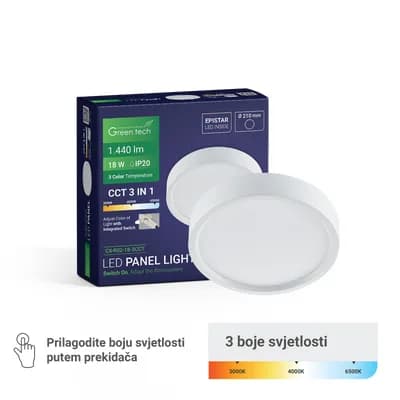 LED panel Green Tech 18W, 3CCT, nadgradni, okrugli