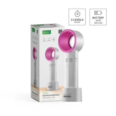 Prijenosni ventilator Green Tech, 1.9W, bijeli + pink, sa USB punjenjem