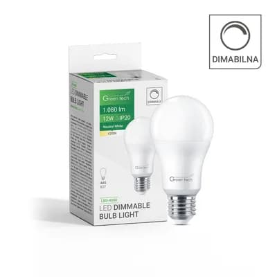 LED dimabilna žarulja Green Tech, 12W, 4200K, E27, A65, IP20