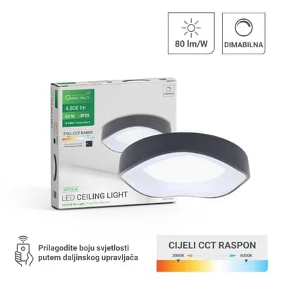 Smart plafonjera Green Tech metalna 60W, 3CCT s daljinskim up., fi 42cm