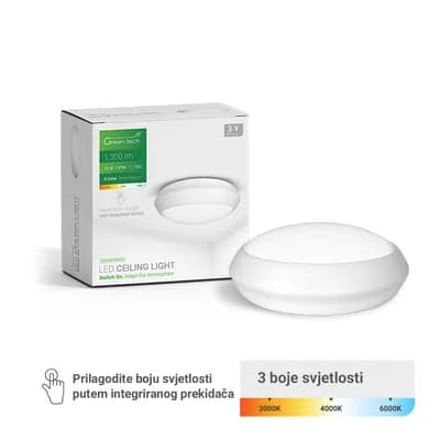 LED plafonjera Green Tech 15W, 3CCT, 30 cm, IP66, bijela