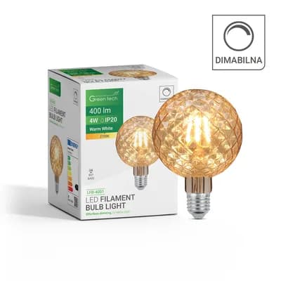 LED filament žarulja Green Tech 4W, 2700K, E27, AC220V, amber, dimabilna