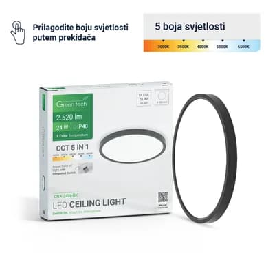 LED plafonjera Green Tech 24W, 5 CCT 3000K-3500K-4000K-5000K-6500K, fi40 cm