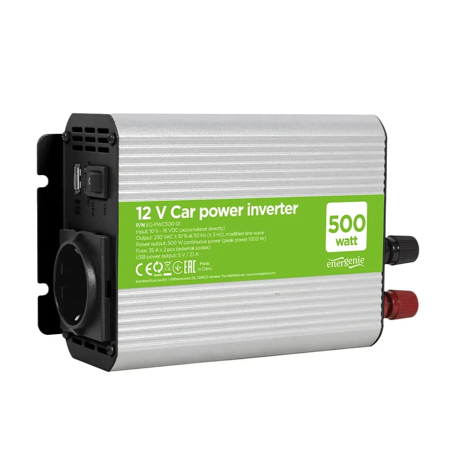 DC-AC inverter za auto GEMBIRD, in12Vout220V 500W EG-PWC500-01