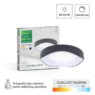 Smart plafonjera Green Tech metalna 76W, 3CCT s daljinskim up., fi 52cm