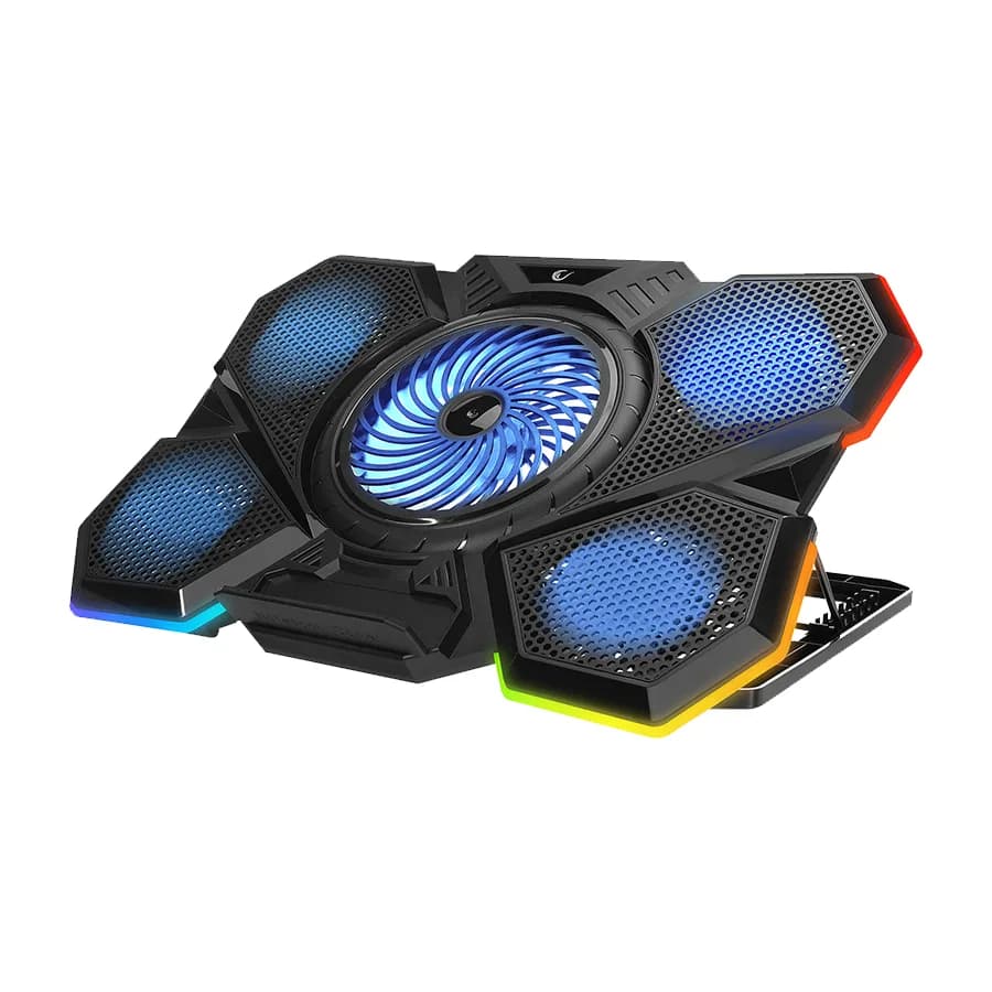 Postolje za notebook gaming Addison RAMPAGE AD-RC13 BELLATRIX BLACK 5 FAN 2 USB RGB LIGHT 15 "-17" Notebook Cool Stand, 40487