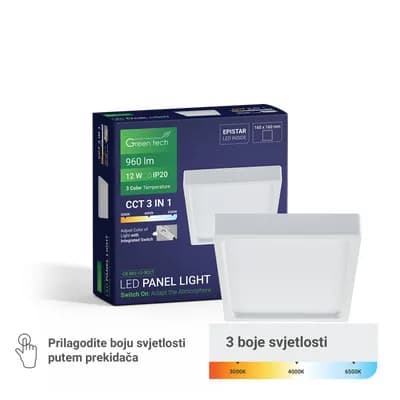 LED panel Green Tech 12W, 3CCT, nadgradni, kvadratni
