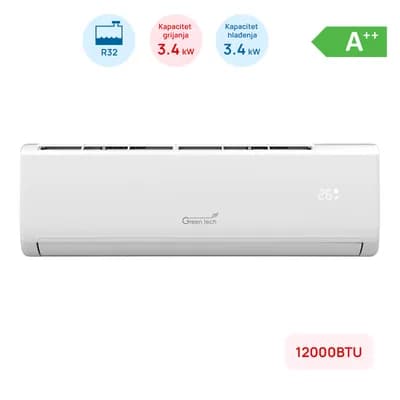 Klima Green Tech 12000BTU, 3.4kW, A++, R32, -22°C ~ 53°C, s grijačem, bijela