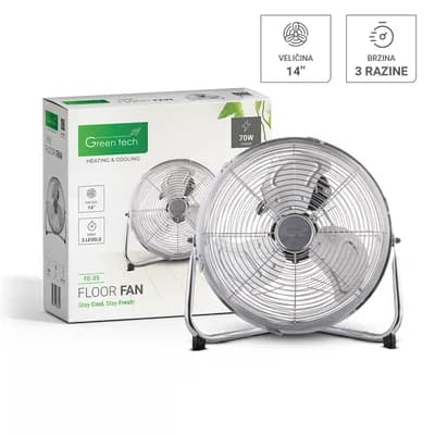Ventilator podni Green Tech 70W, 14“, bakreni motor, krom boja