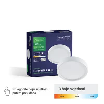 LED panel Green Tech 6W, 3CCT, nadgradni, okrugli