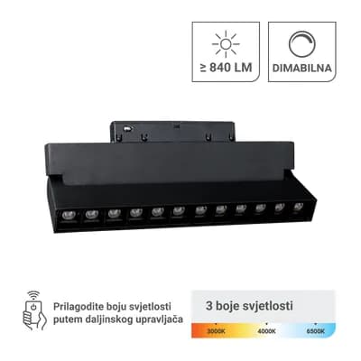 LED magnetna svjetiljka Green Tech 12W, 3CCT, IP20, OSRAM LED, crna boja