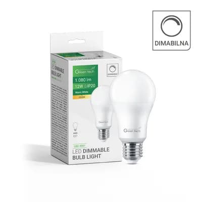 LED dimabilna žarulja Green Tech, 12W, 3000K, E27, A65, IP20