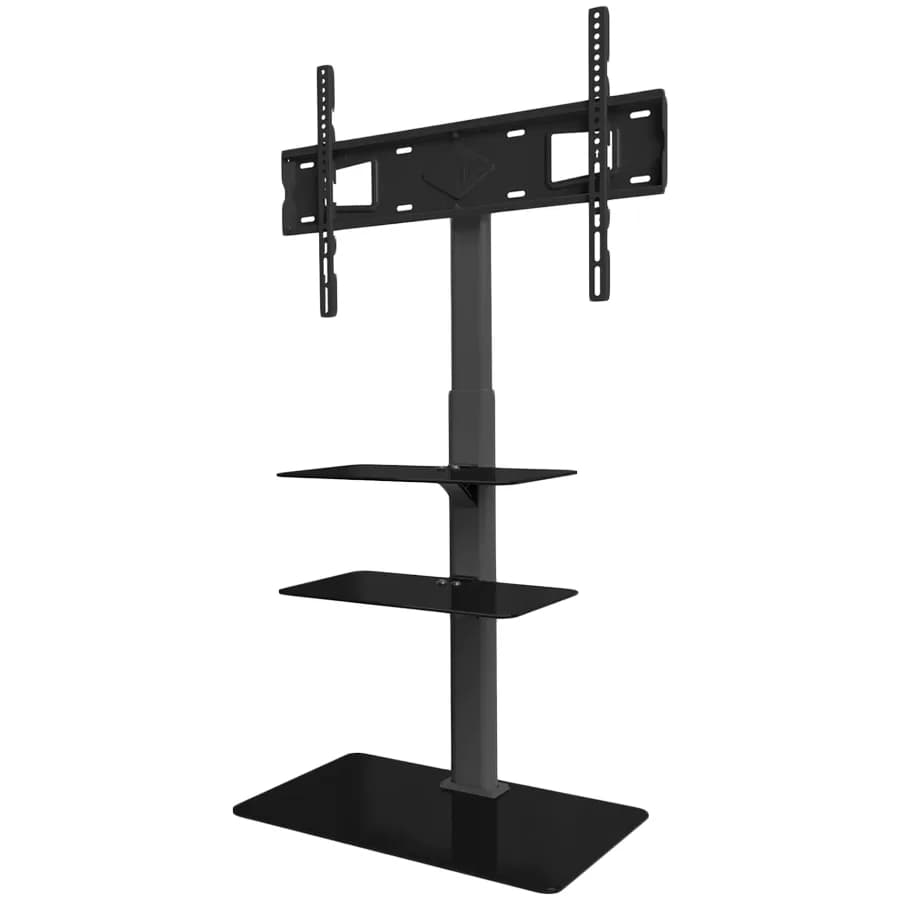 ONKRON Universal Floor TV Stand Tempered Glass Base and Shelves for 32-65'' TVs, Black