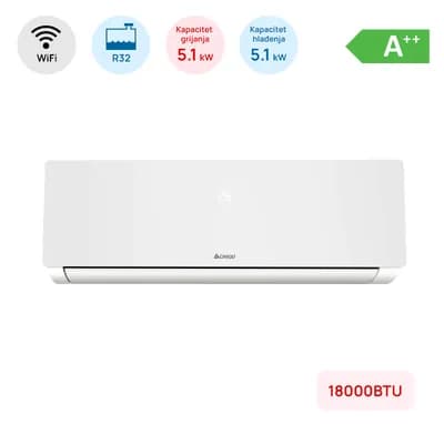 Klima Chigo 18000BTU, 5.1kW, A++, R32, -25°C ~ 50°C, s grijačem, WiFi, bijela