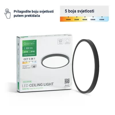 LED plafonjera Green Tech 20W, 5 CCT 3000K-3500K-4000K-5000K-6500K, fi30 cm