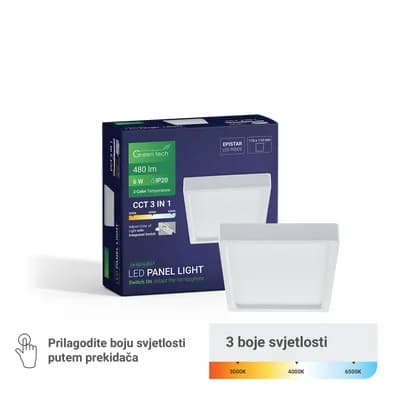 LED panel Green Tech 6W, 3CCT, nadgradni, kvadratni