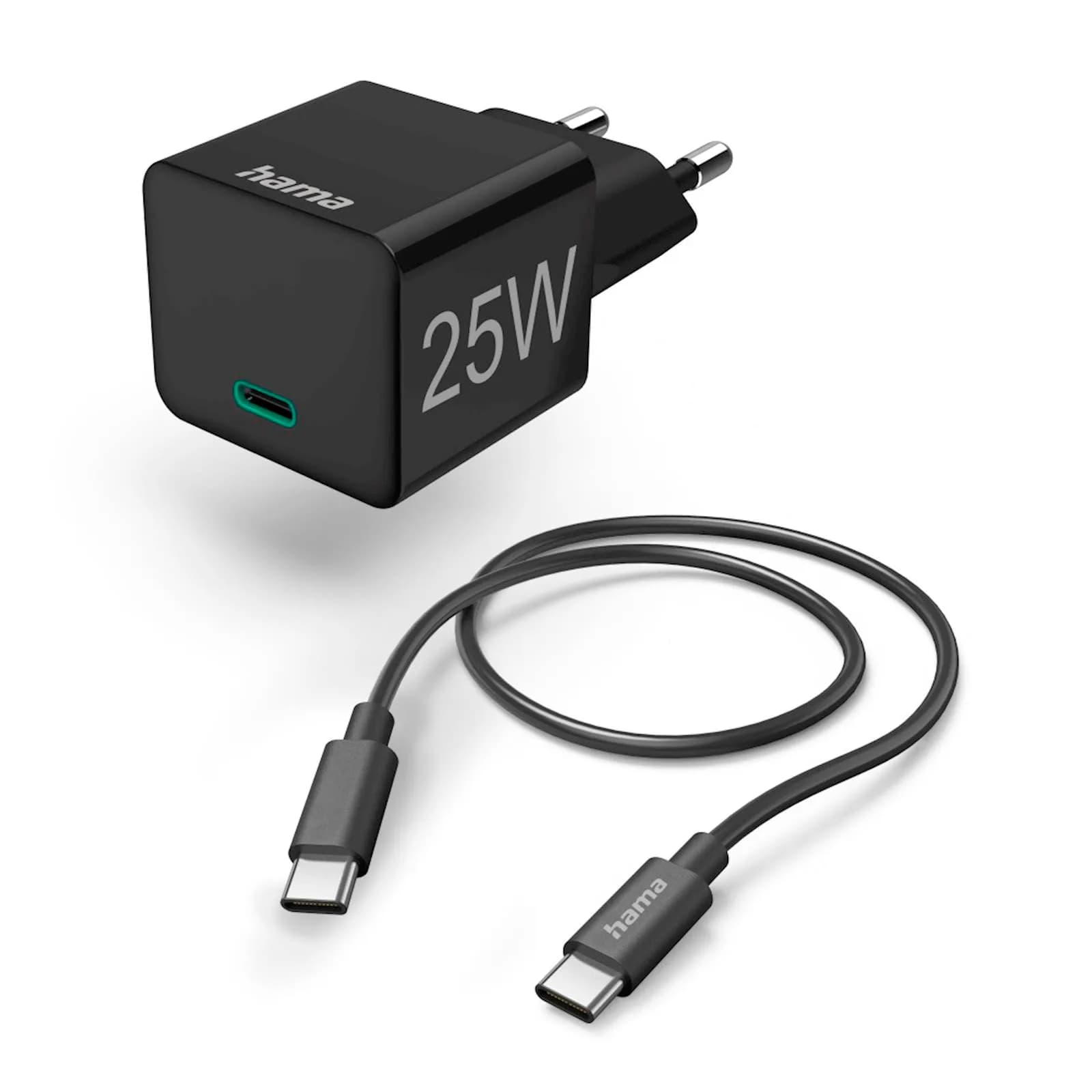 HAMA Punjač set, USB-C, 25W, 1,5m, crni