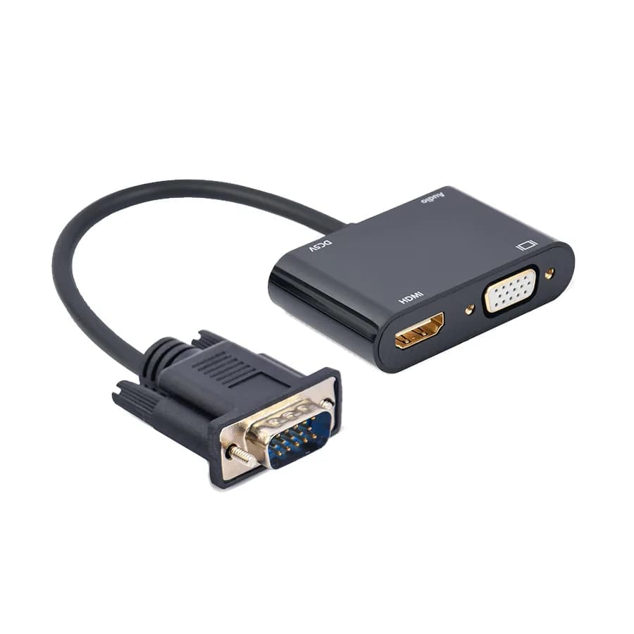 Video adapter VGA to HDMI + VGA adapter 0.15 m, black, GEMBIRD A-VGA-HDMI-02