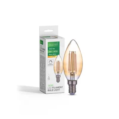 LED filament žarulja Green Tech 4W, 2700K, E14, AC220V, C35, amber, dimabilna