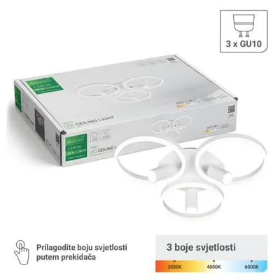 Stropna dekorativna svjetiljka Green Tech 54W, 3CCT + 3 x SPOT GU10
