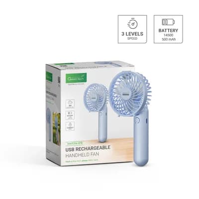 Prijenosni ventilator Green Tech, 1.1W, plavi, sa USB punjenjem