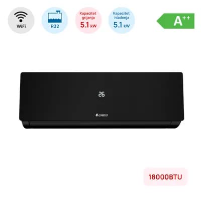Klima Chigo 18000BTU, 5.1kW, A++, R32, -25°C ~ 50°C, s grijačem, WiFi, crna