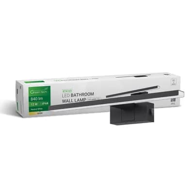 LED kupaonska zidna lampa, Green Tech, crna, 840 lm, 12W, 4000 K, IP44, 60 cm