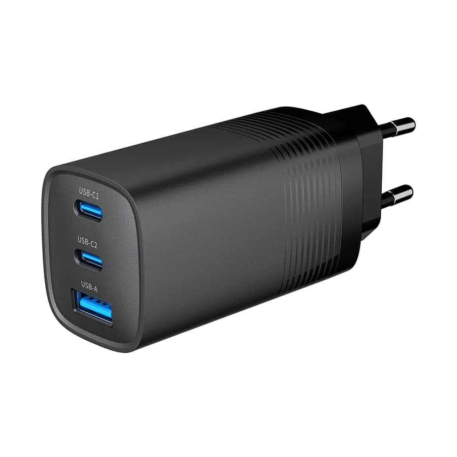 USB punjač 2xType-C + 1xUSB-A fast charger, 65W PD, back GEMBIRD, TA-UC-PDQC65-01-BK