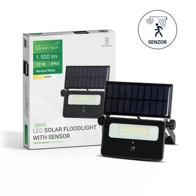 LED solarni reflektor Green Tech 12W, 4000K, IP65, 1500 lm