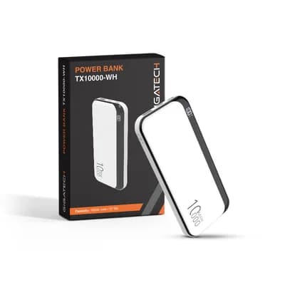 Power bank Gigatech 10000 mAh, USB i C izlazi, bijeli
