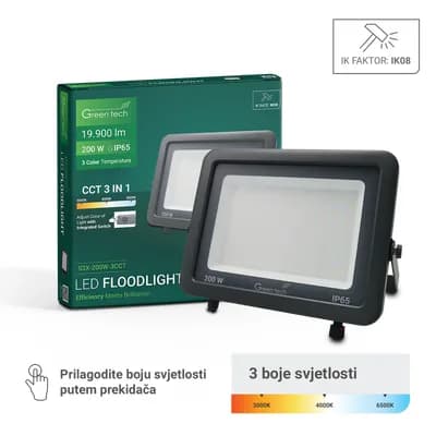 LED reflektor Green Tech, 200W, 3CCT, IP65, aluminij
