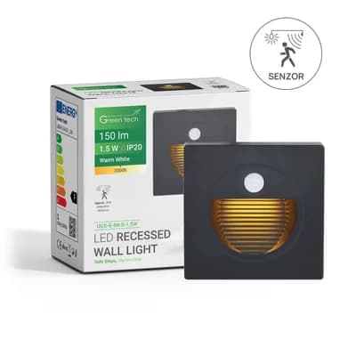LED ugradna zidna svjetiljka sa senzorom Green Tech 1,5W, 3000K IP20, crna