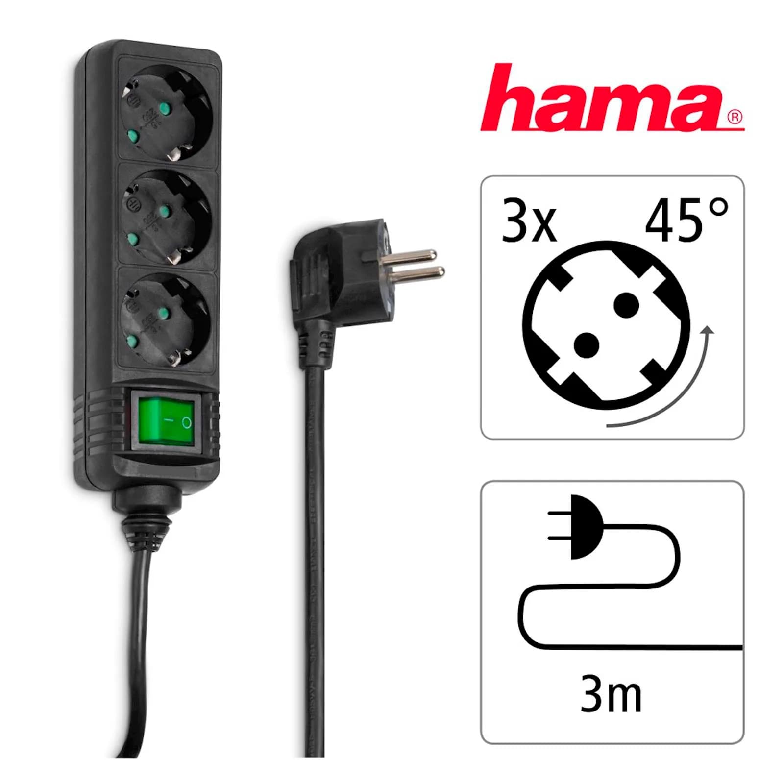 Produžni kabl Hama, 3 utičnice, sa prekidačem, 3 m