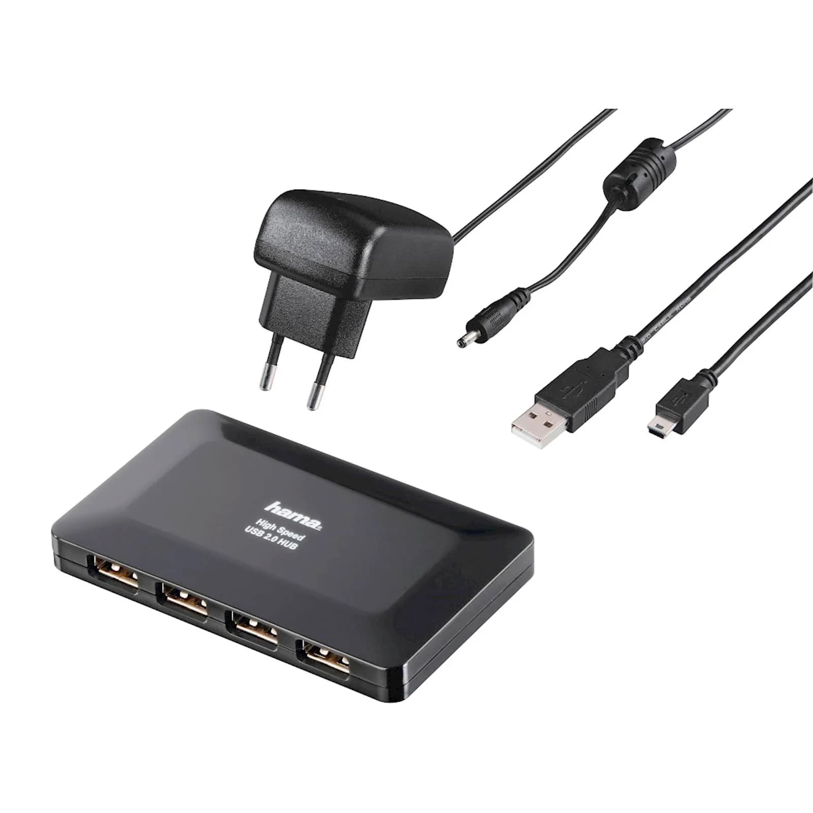 USB HUB HAMA 2.0 1:4 sa napajanjem, crni